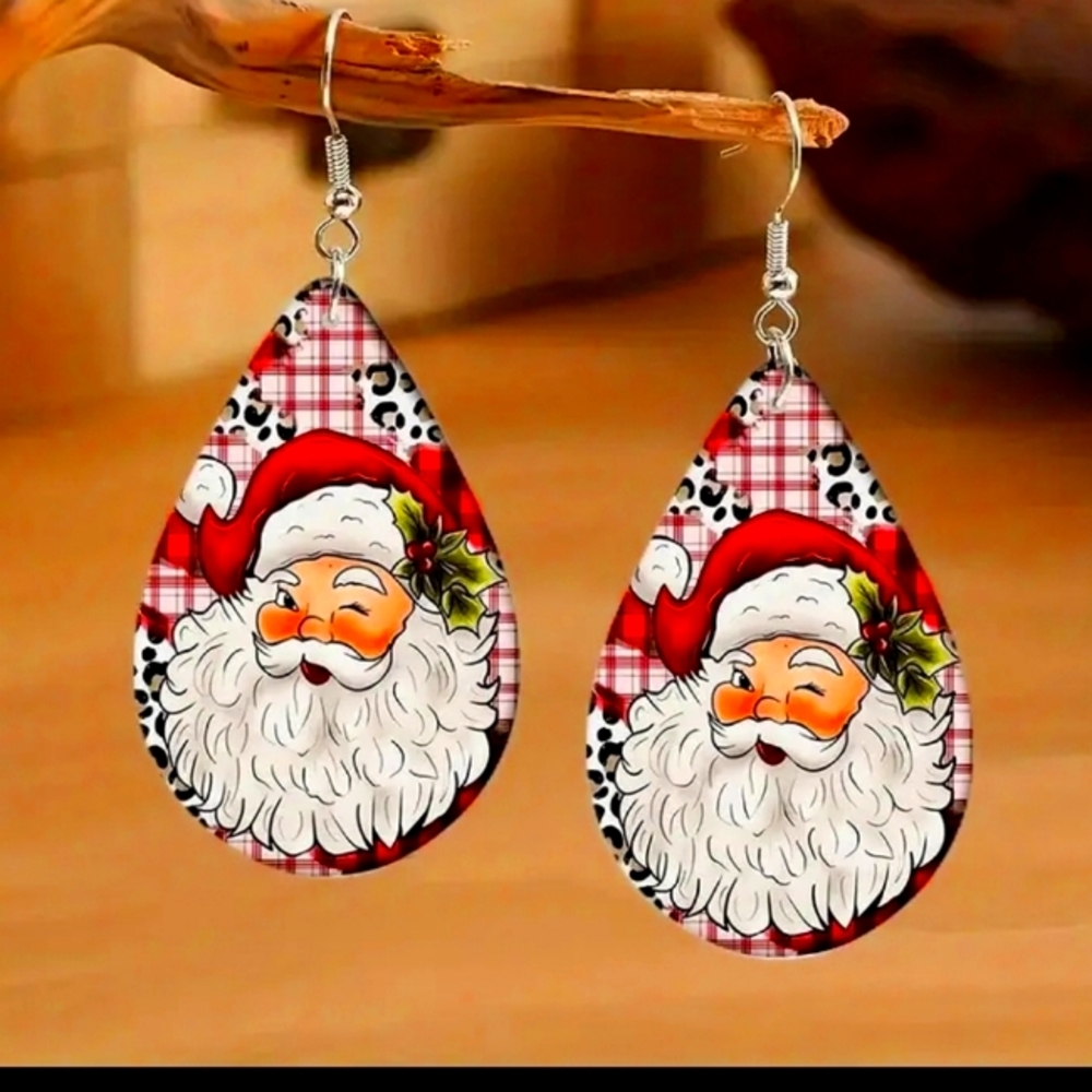 Merry Christmas Series Waterdrop Shape Wooden Drop Earrings